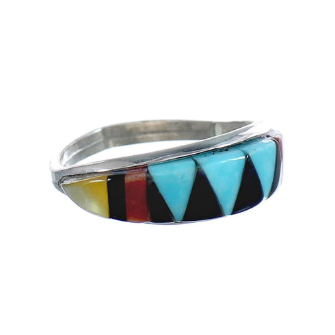 Multicolor Inlay Native American Sterling Silver Ring Size 4-3/4 AX125201