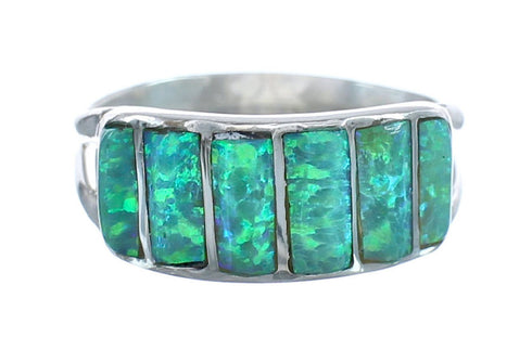 Green Opal Authentic Sterling Silver Zuni Ring Size 8-1/4 AX125205