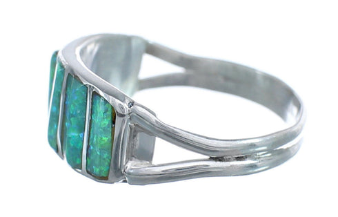 Green Opal Authentic Sterling Silver Zuni Ring Size 8-1/4 AX125205