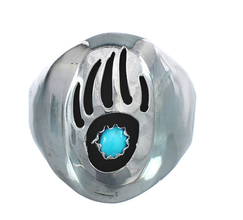 Native American Navajo Turquoise Sterling Silver Bear Paw Jewelry Ring Size 10 AX125298