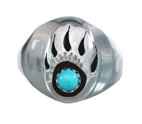 Native American Navajo Turquoise Sterling Silver Bear Paw Jewelry Ring Size 8-3/4 AX125303