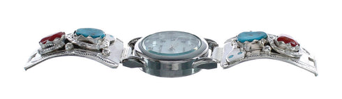 Native American Snake Zuni Sterling Silver Turquoise And Coral Watch AX125222