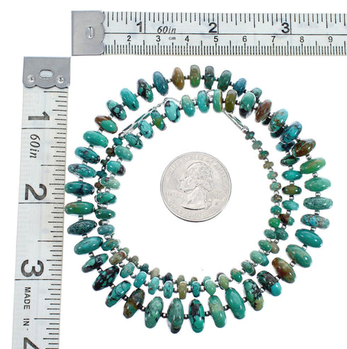 Native American Turquoise Graduated Bead And Sterling Silver Necklace JX125519