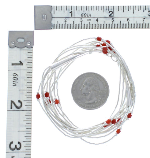 Native American Coral Hand Strung Liquid Silver 3-Strand Necklace JX125529
