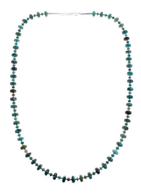 Native American Turquoise Bead And Sterling Silver Necklace JX125525
