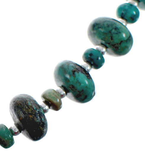Native American Turquoise Bead And Sterling Silver Necklace JX125525