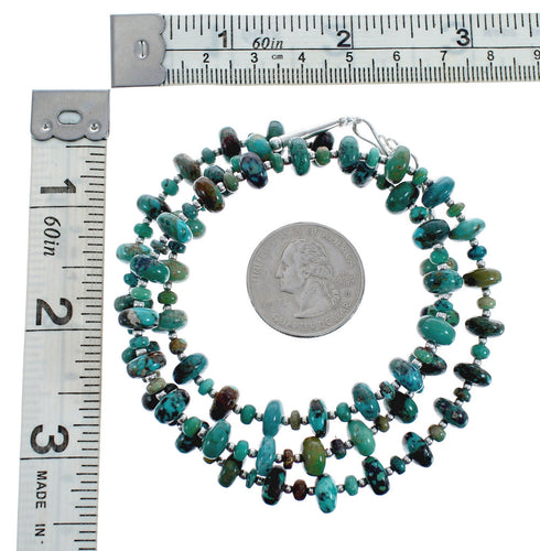 Native American Turquoise Bead And Sterling Silver Necklace JX125525