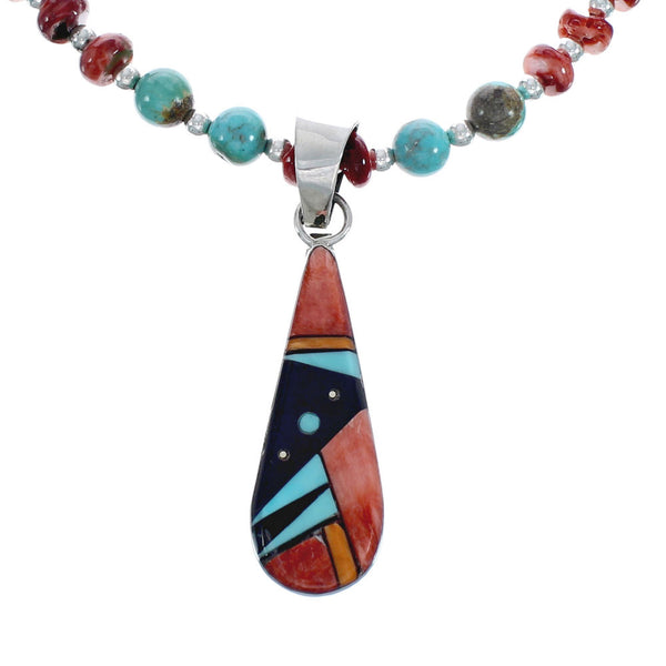 Native American Multicolor Inlay And Sterling Silver Bead Necklace Set JX125542