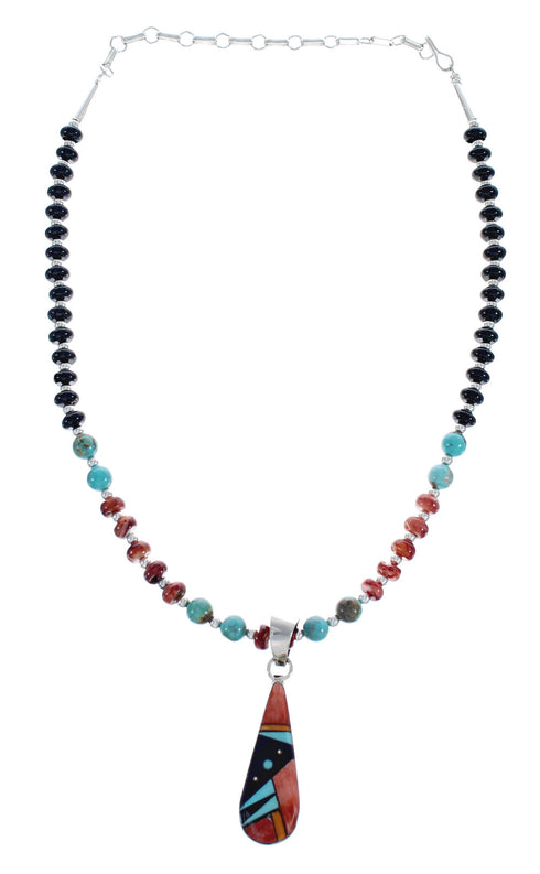 Native American Multicolor Inlay And Sterling Silver Bead Necklace Set JX125542