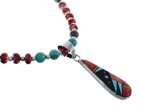 Native American Multicolor Inlay And Sterling Silver Bead Necklace Set JX125542