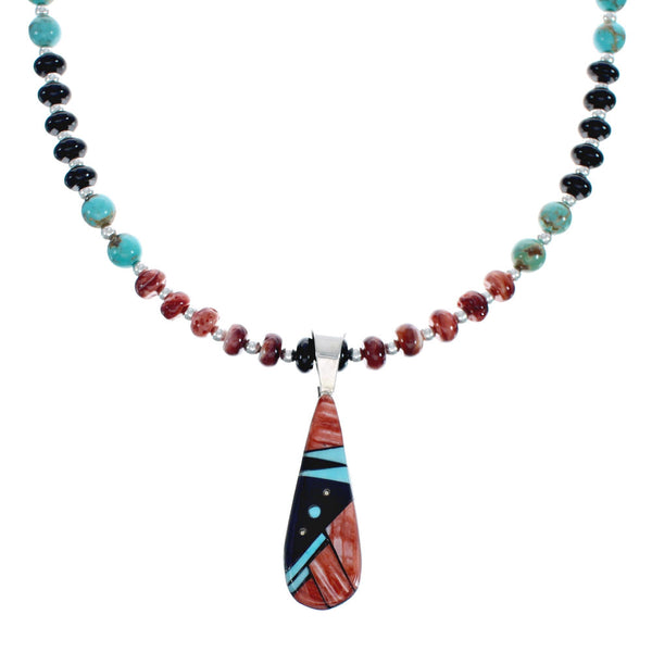 Native American Multicolor Inlay And Sterling Silver Bead Necklace Set JX125543