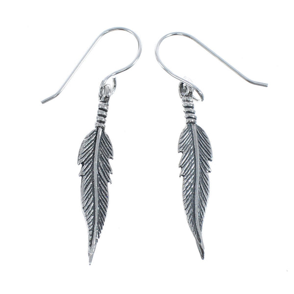 Native American Sterling Silver Feather Hook Dangle Earrings JX125555