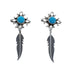 Navajo Turquoise Sterling Silver Feather Post Dangle Earrings JX125550