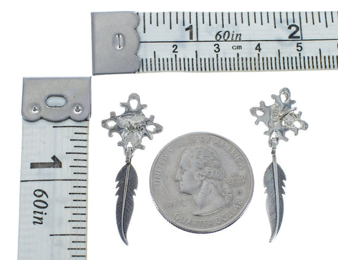 Navajo Turquoise Sterling Silver Feather Post Dangle Earrings JX125550