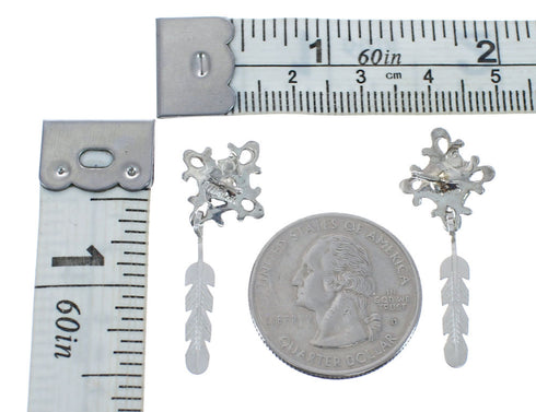 Navajo Turquoise Sterling Silver Feather Post Dangle Earrings JX125551