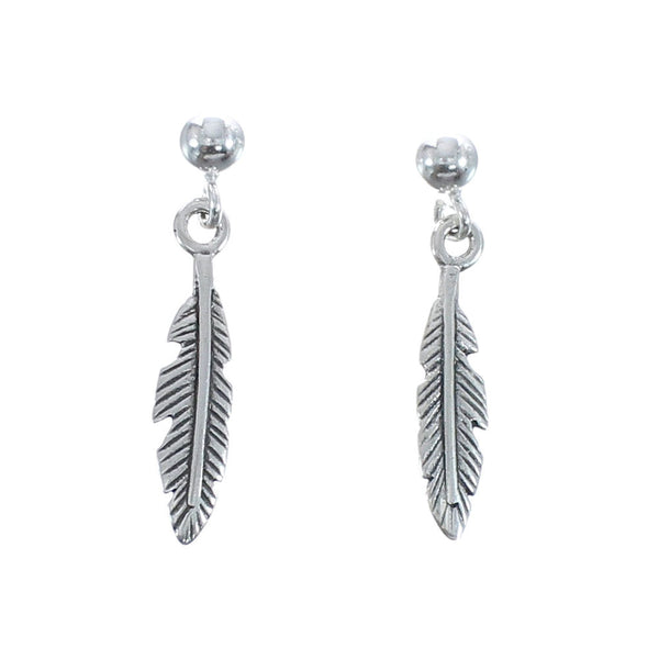 Native American Sterling Silver Feather Post Dangle Earrings JX125552