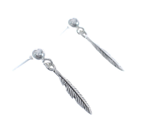 Native American Sterling Silver Feather Post Dangle Earrings JX125552
