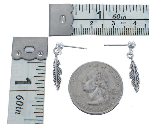 Native American Sterling Silver Feather Post Dangle Earrings JX125552