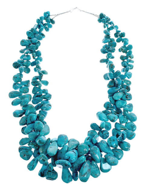 Native American Sterling Silver Two Strand Kingman Turquoise Bead Necklace AX125580