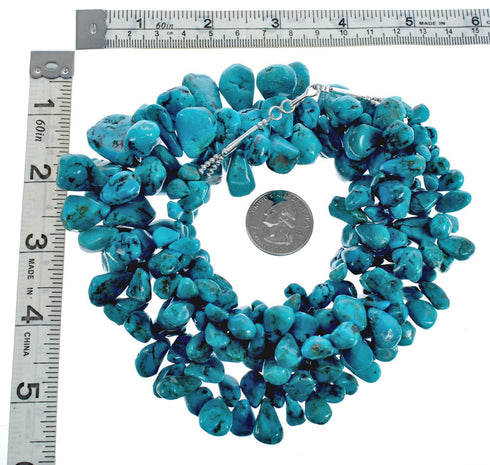 Native American Sterling Silver Two Strand Kingman Turquoise Bead Necklace AX125580