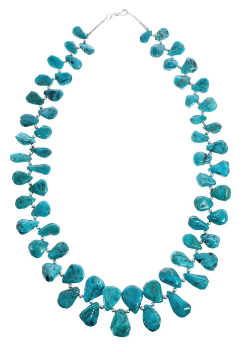 Native American Sterling Silver Kingman Turquoise Bead Necklace AX125583