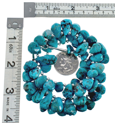 Native American Sterling Silver Kingman Turquoise Bead Necklace AX125583