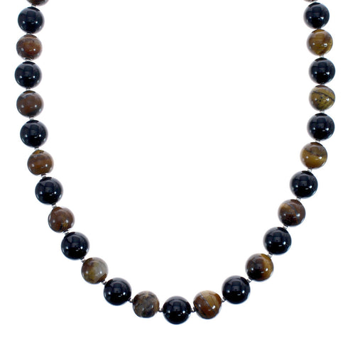 Native American Tiger Eye And Onyx Sterling Silver Bead Necklace AX125577