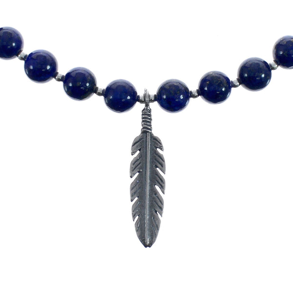 Native American Lapis Sterling Silver Bead Necklace AX125561