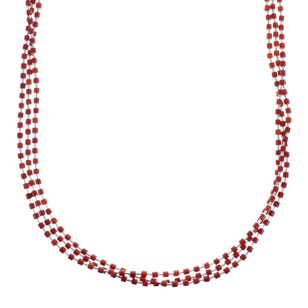 3-Strand Navajo Coral Sterling Silver Bead Necklace AX125575