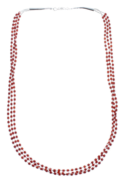 3-Strand Navajo Coral Sterling Silver Bead Necklace AX125575