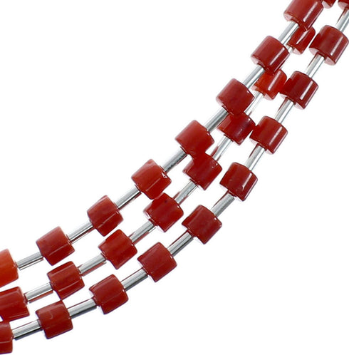 3-Strand Navajo Coral Sterling Silver Bead Necklace AX125575