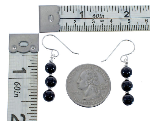 Native American Onyx Sterling Silver Bead Hook Dangle Earrings AX125565