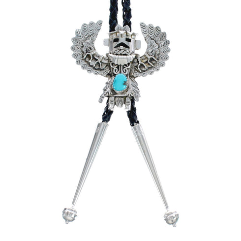 Navajo Kachina Figure Sterling Silver Turquoise Bolo Tie AX125647