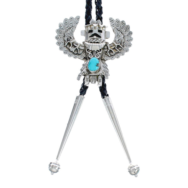 Navajo Kachina Figure Sterling Silver Turquoise Bolo Tie AX125647