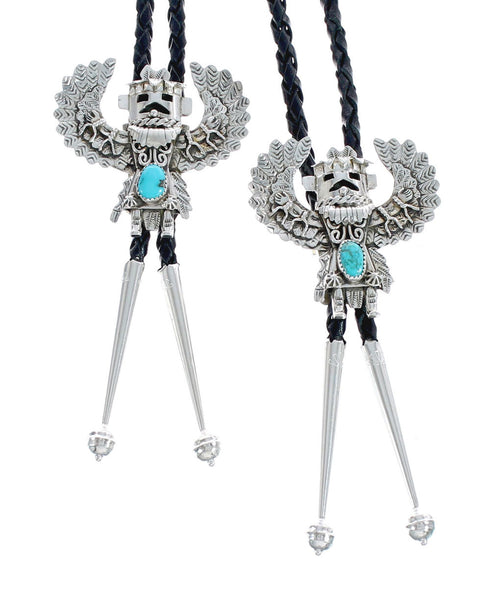 Navajo Kachina Figure Sterling Silver Turquoise Bolo Tie AX125647