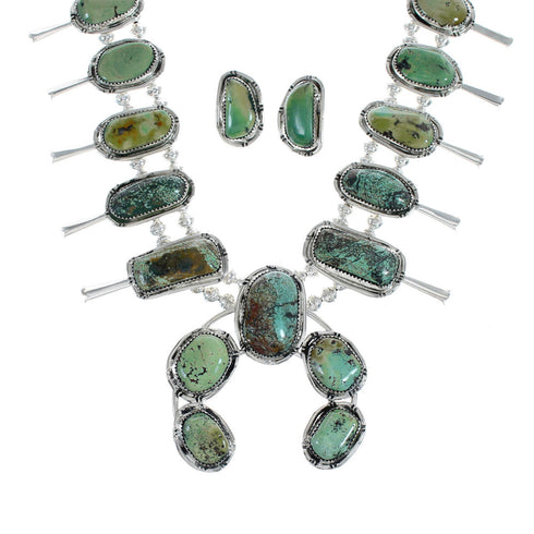 Kingman Turquoise Sterling Silver Navajo Naja Squash Blossom Necklace And Earrings Set AX125653