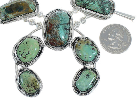 Kingman Turquoise Sterling Silver Navajo Naja Squash Blossom Necklace And Earrings Set AX125653
