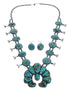 Kingman Turquoise Sterling Silver Navajo Naja Squash Blossom Necklace And Earrings Set AX125648