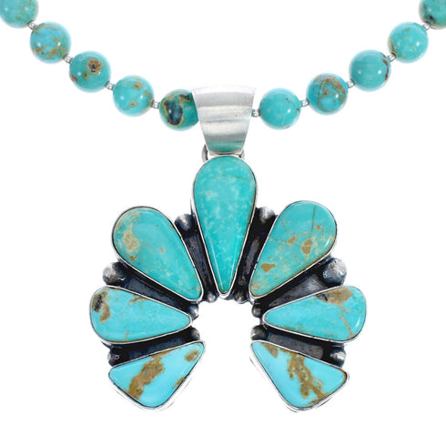 Navajo Sterling Silver Turquoise Naja Bead Necklace Set AX125621