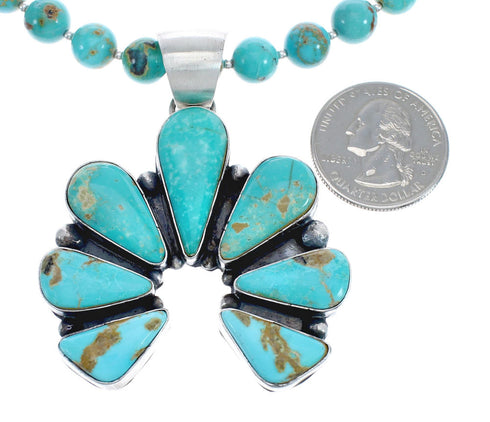 Navajo Sterling Silver Turquoise Naja Bead Necklace Set AX125621