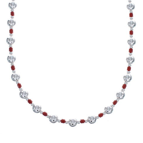 Sterling Silver Navajo Coral Bead Necklace AX125624