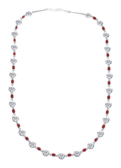 Sterling Silver Navajo Coral Bead Necklace AX125624