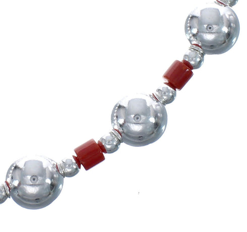 Sterling Silver Navajo Coral Bead Necklace AX125624