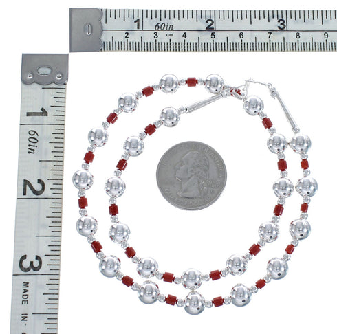 Sterling Silver Navajo Coral Bead Necklace AX125624