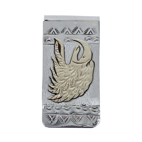 Native American Navajo Genuine Sterling Silver And 12KGF Eagle Money Clip AX126681