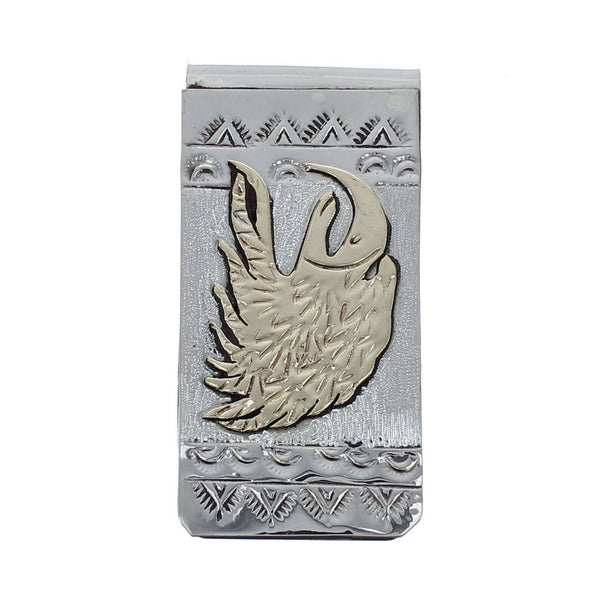 Native American Navajo Genuine Sterling Silver And 12KGF Eagle Money Clip AX126681
