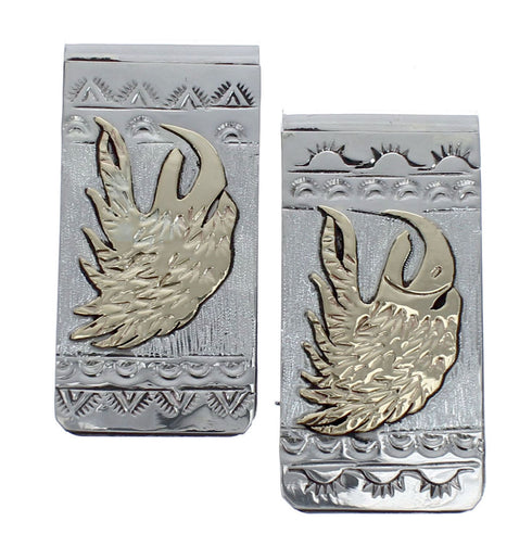 Native American Navajo Genuine Sterling Silver And 12KGF Eagle Money Clip AX126681