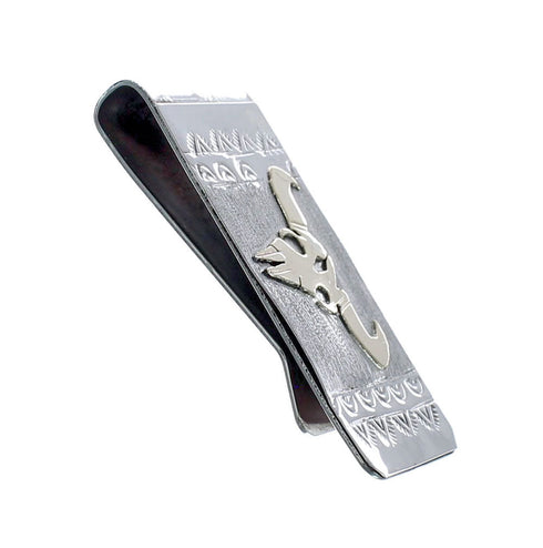 Native American Navajo Genuine Sterling Silver And 12KGF Cow Skull Money Clip AX126685