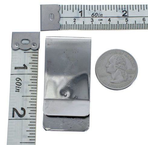 Native American Navajo Genuine Sterling Silver And 12KGF Cow Skull Money Clip AX126685