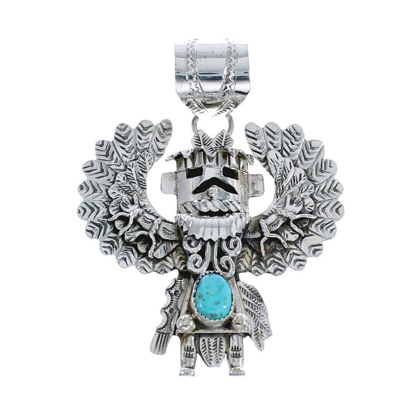 Authentic Navajo Kachina Figure Turquoise Sterling Silver Pendant JX126540